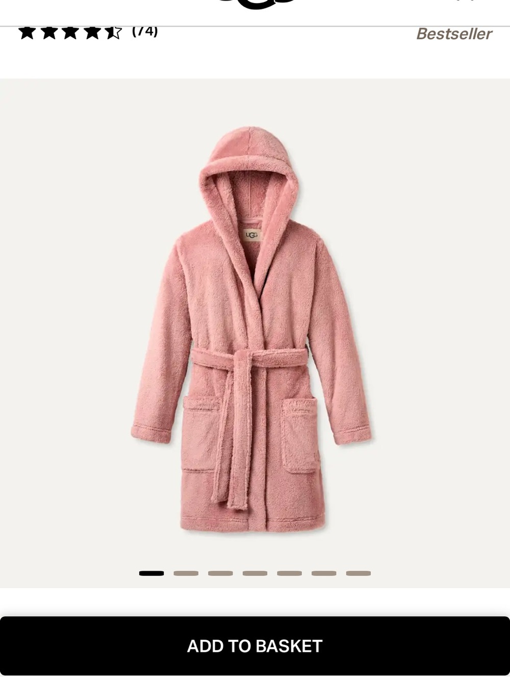 UGG Pink Hooded Plush Robe with Belt and Pockets